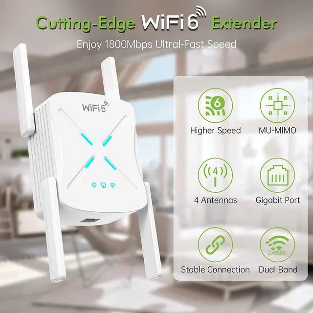 Alt view image 2 of 7 - AX1800 WiFi 6 Extender WiFi Booster - Gigabit Port WiFi Range Extender 1800Mbps Dual Band WiFi Repeater, WiFi Extender Signal Booster for Home, 5 Modes, up to 64 Devices, WPS Setup