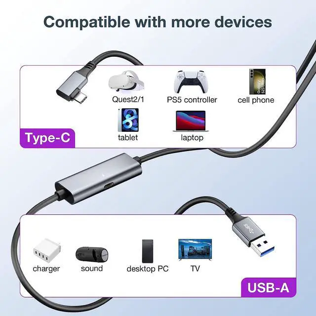 Alt view image 6 of 7 - VR Link Cable 16FT Compatible with Quest 2/1/Pro/Pico 4 Link Cable with Charging Port VR Quest 2 Headset Cable for Oculus Meta Link Cable USB Type C Cable,USB A to USB C Cord for Steam VR Gaming PC