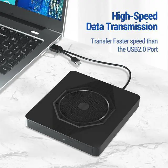 Alt view image 2 of 7 - External CD DVD Drive, Type-C & USB 3.0 Slim Portable CD Reader CD/DVD-RW Burner Low Noise High Speed Data Transfer Super drive for Laptop, Desktop, Mac OS, Windows 10/8/7 /XP/Linux eokCXOY