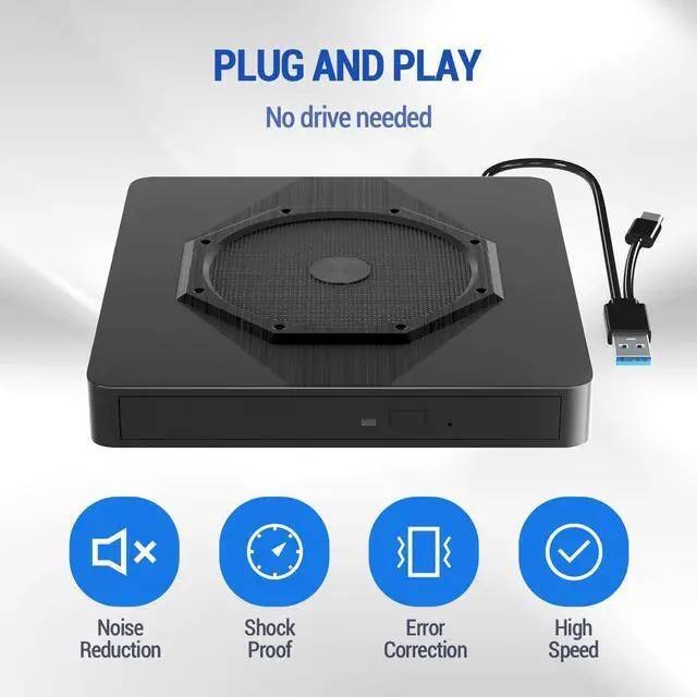 Alt view image 4 of 7 - External CD DVD Drive, Type-C & USB 3.0 Slim Portable CD Reader CD/DVD-RW Burner Low Noise High Speed Data Transfer Super drive for Laptop, Desktop, Mac OS, Windows 10/8/7 /XP/Linux eokCXOY