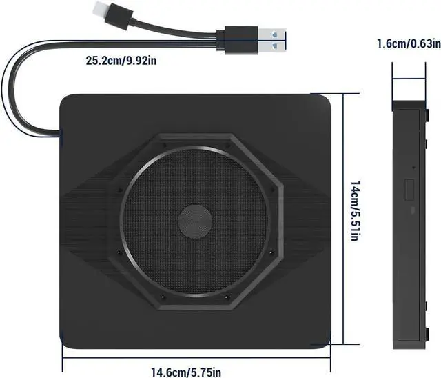 Alt view image 7 of 7 - External CD DVD Drive, Type-C & USB 3.0 Slim Portable CD Reader CD/DVD-RW Burner Low Noise High Speed Data Transfer Super drive for Laptop, Desktop, Mac OS, Windows 10/8/7 /XP/Linux eokCXOY