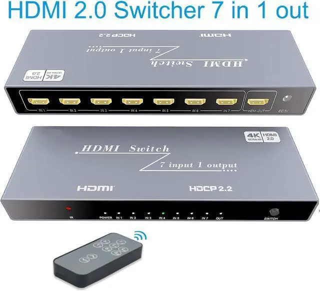 Main image of 7x1 HDMI Switch 4K - HDMI Switch 7 in 1 Out, HDMI Switch with Remote Controller, HDMI 2.0 Support 4K @60Hz TV 3D Audio Video Sync Plug&Play for PS3/4/5 Xbox PC Laptop Projector Blu-ray Player