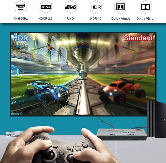Alt view image 6 of 7 - 7x1 HDMI Switch 4K - HDMI Switch 7 in 1 Out, HDMI Switch with Remote Controller, HDMI 2.0 Support 4K @60Hz TV 3D Audio Video Sync Plug&Play for PS3/4/5 Xbox PC Laptop Projector Blu-ray Player