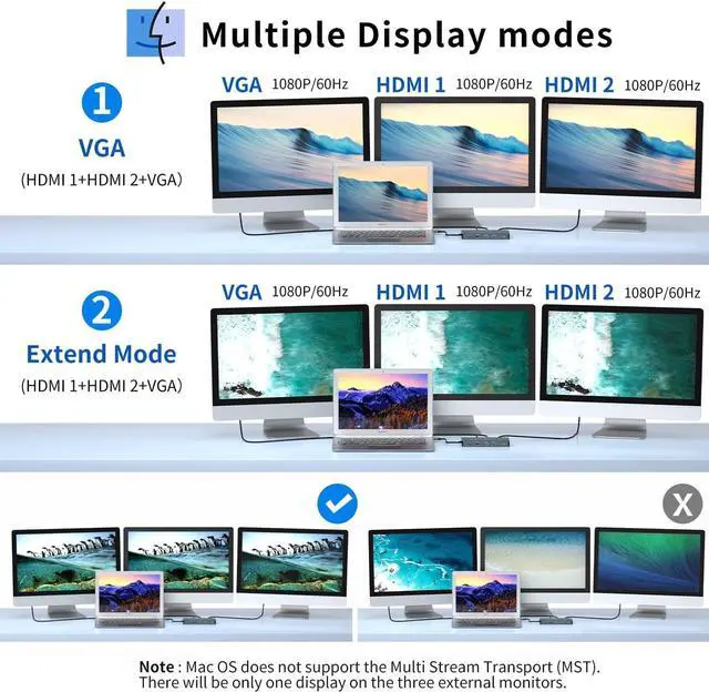 Alt view image 4 of 7 - Type C Docking Station, 12 in 1 USB C Hub Dual Monitor, Triple Display Multiple Adapter with 2 HDMI &VGA, Ethernet, 3x USB Ports, Type-C, 100W PD, SD/TF, 3.5mm Audio for Mac-Book, Other Laptops