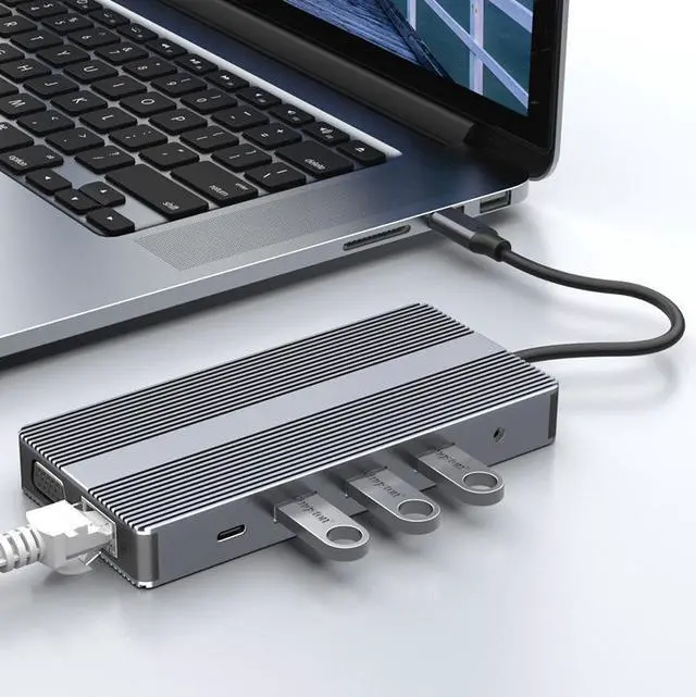 Alt view image 7 of 7 - Type C Docking Station, 12 in 1 USB C Hub Dual Monitor, Triple Display Multiple Adapter with 2 HDMI &VGA, Ethernet, 3x USB Ports, Type-C, 100W PD, SD/TF, 3.5mm Audio for Mac-Book, Other Laptops