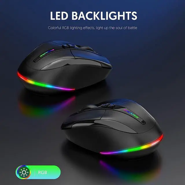 Alt view image 5 of 7 - Computer Mouse Wireless, Silent Mouse with RGB Lights Dual Mode 2.4G Wireless & Bluetooth 5.1 Wireless Mouse, 2400 DPI USB-C Rechargeable, Compact Mouse for PC Laptop Desktop (Black)