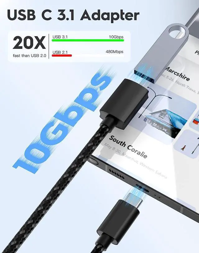 Alt view image 2 of 7 - USB C to USB 3.0 Adapter [10Gbps], [2 Pack] USB Type C Male to USB3.1 USB3.2 Female, Thunderbolt 3/4 to USB Female Adapter OTG Cable for Mac-Book Pro/Air 2022 2020,Tablet PC, Smartphones
