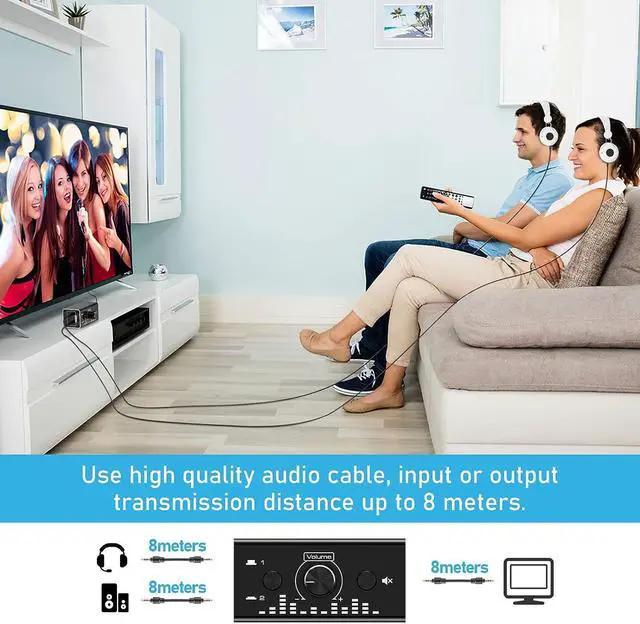 Alt view image 6 of 7 - Bi-Directional 3.5mm Jack Audio Switch Selector 2 In 1 Out / 1 In 2 Out Noiseless Analogue Stereo Audio Switch with Volume Control, Sound Distribution Splitter Box for Speakers Headphones PC