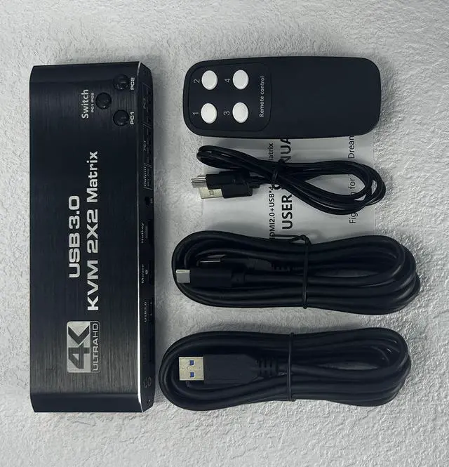 Alt view image 7 of 7 - 2x2 HDMI KVM Switch Matrix, 4K Dual Monitor HDMI KVM Switch Extended Display USB KVM Switch 2 in 2 Out for 2 Computers 2 Monitors with 3.5mm Audio, Support 4 USB 3.0 Share Keyboard Mouse with Hotkey