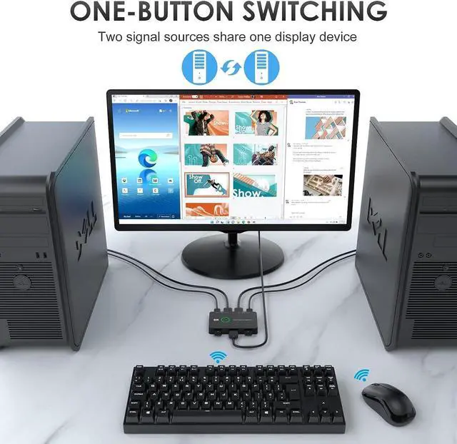 Alt view image 4 of 6 - KVM Switch HDMI, Upgraded USB 3.0 and HDMI KVM Switch for 2 Computers Share Keyboard Mouse Printer to One HD Monitor, Supports 4K @60Hz, 2 HDMI Cables and 2 USB Cables Included