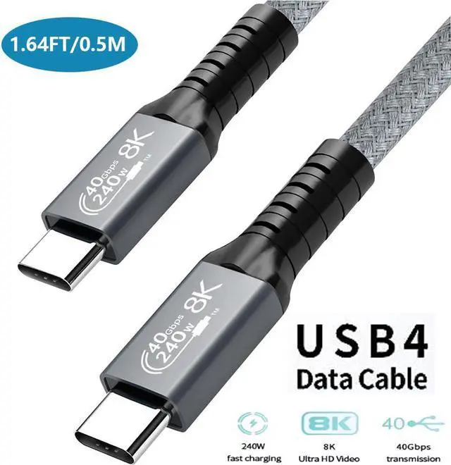 Main image of 240W USB 4 Cable 1.64FT/0.5M, 40GBps Data Transmission, 240W (48V5A) PD Super Fast Charge, 8K @60Hz HD Extension for Thunderbolt 4, Mobile Phone, Notebook, MAC, SSD, PD3.1 and QC4.0