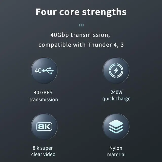 Alt view image 7 of 7 - 240W USB 4 Cable 1.64FT/0.5M, 40GBps Data Transmission, 240W (48V5A) PD Super Fast Charge, 8K @60Hz HD Extension for Thunderbolt 4, Mobile Phone, Notebook, MAC, SSD, PD3.1 and QC4.0
