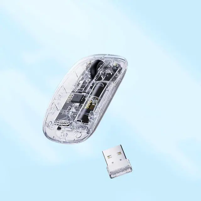 Alt view image 2 of 7 - Wireless Mouse Transparent, 2.4G Slim Mouse Rechargeable, Noiseless Computer Mouse with USB Receiver, 4 Adjustable DPI (800-1000-1200-1600 DPI) Optical Cordless Portable Mouse