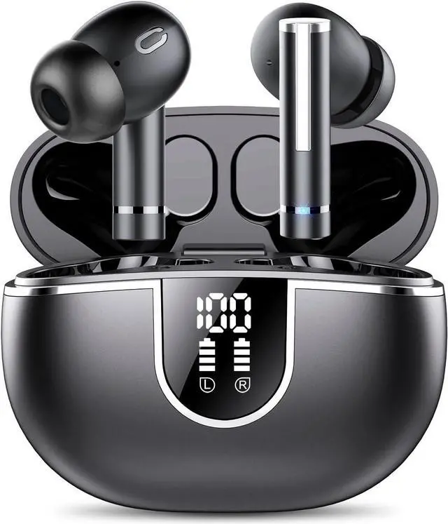 Main image of True Wireless Earbuds, Bluetooth Headphones, Bluetooth 5.3 TWS Earbuds HiFi Stereo with 4 ENC Mic Call, 40Hrs Ear Buds with LED Display, IP7 Waterproof in Ear Earphones for Work/Home/Office (Black)