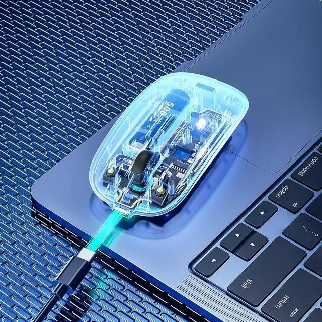 Alt view image 4 of 7 - Wireless Mouse Transparent, 2.4G Slim Mouse Rechargeable, Noiseless Computer Mouse with USB Receiver, 4 Adjustable DPI (800-1000-1200-1600 DPI) Optical Cordless Portable Mouse