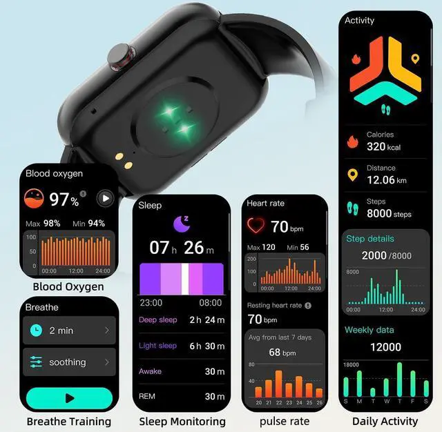 Alt view image 3 of 6 - Smart Watch(Answer/Make Calls), 1.91" HD Touch Screen Fitness Watch with Blood Oxygen Heart Rate Sleep Monitor, 100+ Sports Modes, IP68 Waterproof Men's Women's Activity Trackers for Android iOS