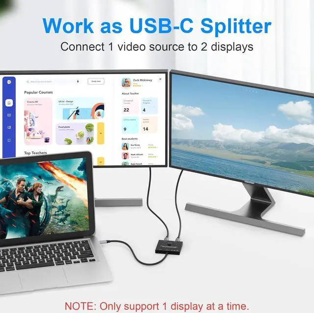 Alt view image 4 of 7 - 2 Port USB C Switch, Bi-Directional [2 in 1 Out / 1 in 2 Out] USB C Switcher 2 Computers, USB C KVM Switch Support 8K @60Hz/4K@120Hz Video/10Gbps Data Transfer/100W Charging, with 2 USB-C Cables