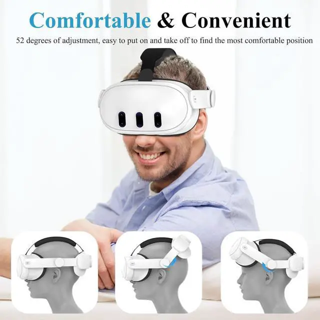 Alt view image 3 of 7 - Head Strap for Meta/Oculus Quest 3, Elite Strap Replacement for Enhanced Comfort, Reduce Facial Pressure, Ergonomic Adjustable Durable Headstrap VR Accessories for Meta/Oculus Quest 3, White