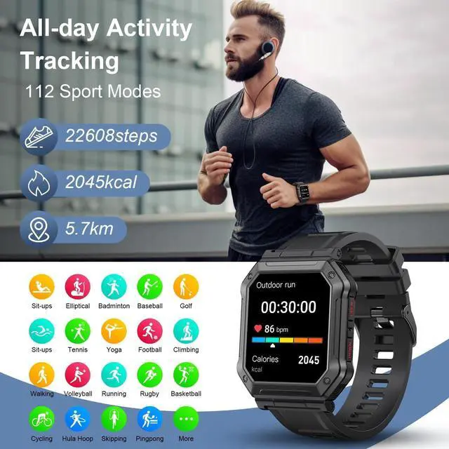Alt view image 4 of 7 - Smart Watch for Men Fitness Tracker Watch (Make/Answer Call) Bluetooth Tactical Military Smartwatch for IOS Android Phones Outdoor Waterproof Digital Sport Run Watches Heart Rate Monitor Step Counter