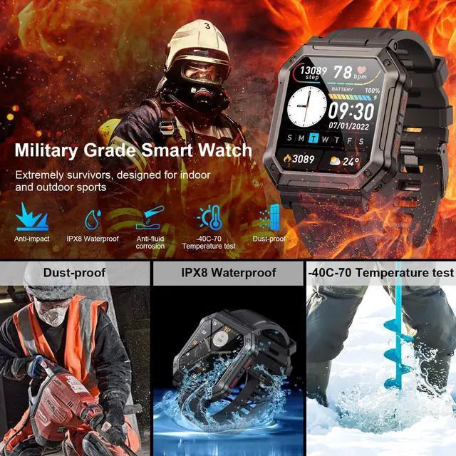 Alt view image 5 of 7 - Smart Watch for Men Fitness Tracker Watch (Make/Answer Call) Bluetooth Tactical Military Smartwatch for IOS Android Phones Outdoor Waterproof Digital Sport Run Watches Heart Rate Monitor Step Counter