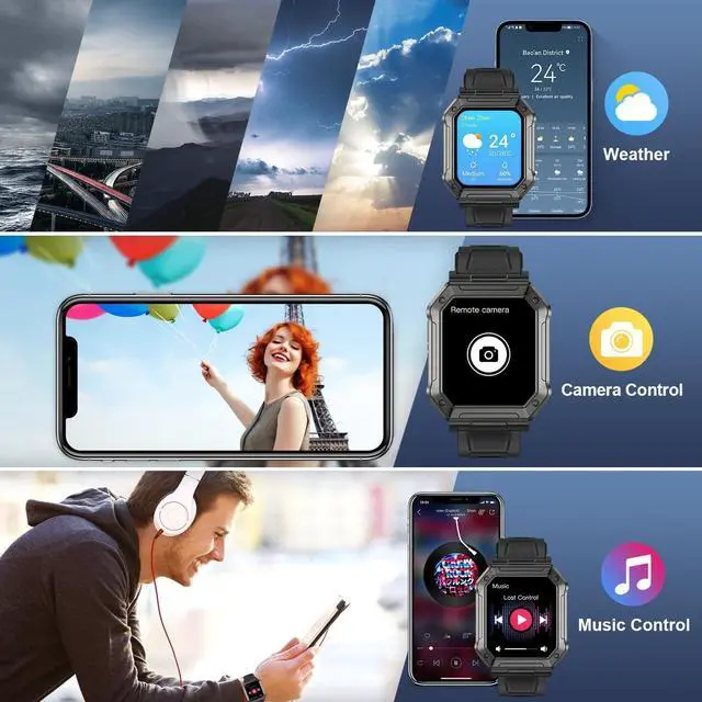 Alt view image 6 of 7 - Smart Watch for Men Fitness Tracker Watch (Make/Answer Call) Bluetooth Tactical Military Smartwatch for IOS Android Phones Outdoor Waterproof Digital Sport Run Watches Heart Rate Monitor Step Counter