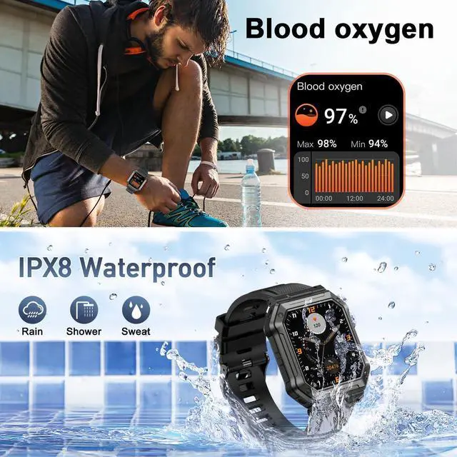 Alt view image 7 of 7 - Smart Watch for Men Fitness Tracker Watch (Make/Answer Call) Bluetooth Tactical Military Smartwatch for IOS Android Phones Outdoor Waterproof Digital Sport Run Watches Heart Rate Monitor Step Counter