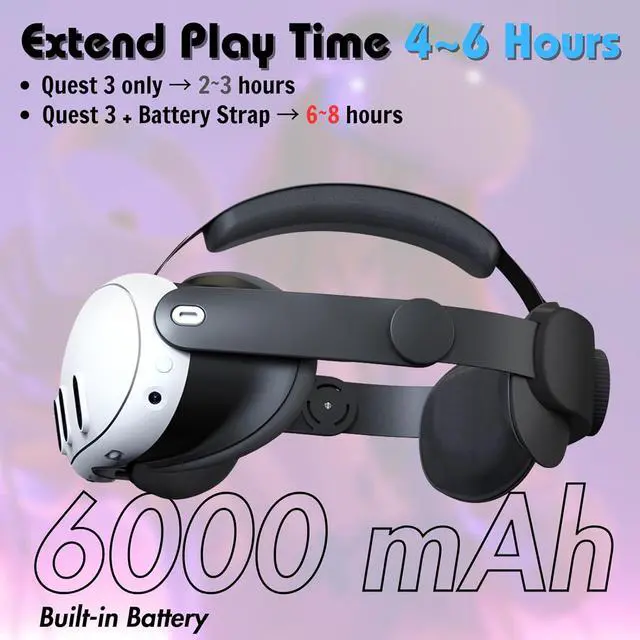 Alt view image 2 of 7 - Battery Head Strap for Me-ta/O-culus Quest 3, Elite Strap with 6000mAh Built-in Battery Pack for Quest 3 Accessories, Konb Adjustable VR Headstrap Enhance Comfort and Extend Playtime eokCXOY