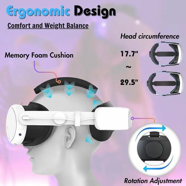 Alt view image 4 of 7 - Battery Head Strap for Me-ta/O-culus Quest 3, Elite Strap with 6000mAh Built-in Battery Pack for Quest 3 Accessories, Konb Adjustable VR Headstrap Enhance Comfort and Extend Playtime eokCXOY