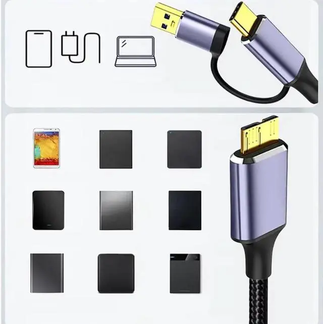 Alt view image 7 of 7 - Hard Drive Cable 3.3ft/1M, USB A/USB C to Micro B Cable [Nylon Braided], 5Gbps USB Type A/C Male to Micro B External Hard Drive Cable for Sea-gate WD Tosh-iba Westgate, Ma-c-Book Air M2 Pro, Camera