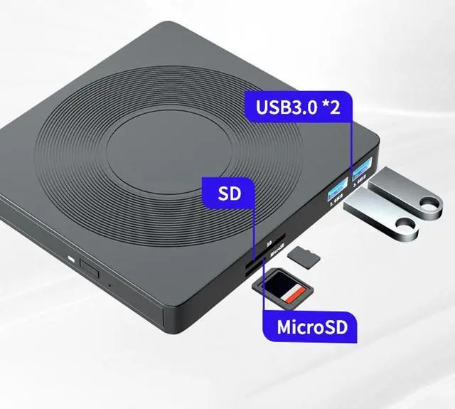 Alt view image 6 of 7 - [5-in-1] External CD DVD Drive, USB 3.0 Type-C CD DVD ROM +/-RW Burner Writer Reader with TF/SD Card Slots, Slim Portable Optical Disk DVD Drive CD DVD Player for Windows 7/8/10/11 Linux MacOS (Black)