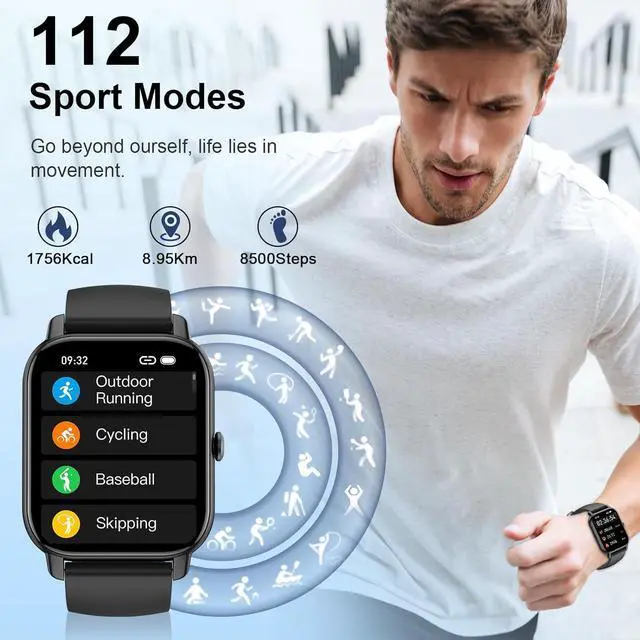 Alt view image 3 of 7 - Smart Watch for Men Women Answer/Make Calls, Fitness Watch 1.85" Touch Screen Smartwatch, Fitness Tracker with Heart Rate Sleep Monitor and 100+Sports, IP68 Waterproof Activity Tracker for iOS Android