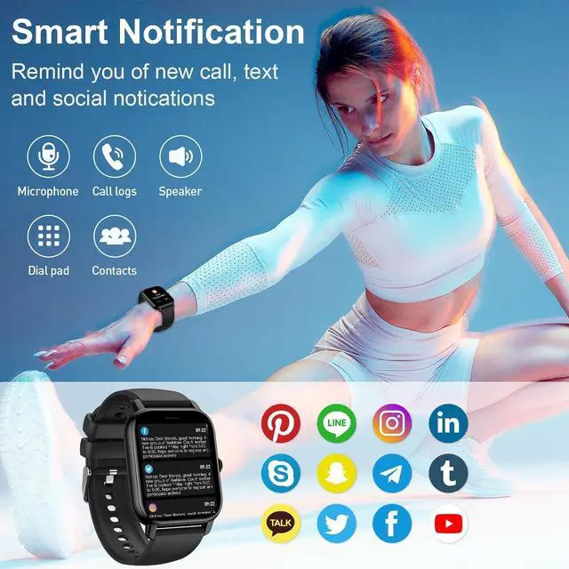 Alt view image 6 of 7 - Smart Watch for Men Women Answer/Make Calls, Fitness Watch 1.85" Touch Screen Smartwatch, Fitness Tracker with Heart Rate Sleep Monitor and 100+Sports, IP68 Waterproof Activity Tracker for iOS Android