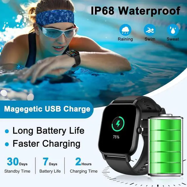 Alt view image 4 of 7 - Smart Watch for Men Women Answer/Make Calls, Fitness Watch 1.85" Touch Screen Smartwatch, Fitness Tracker with Heart Rate Sleep Monitor and 100+Sports, IP68 Waterproof Activity Tracker for iOS Android