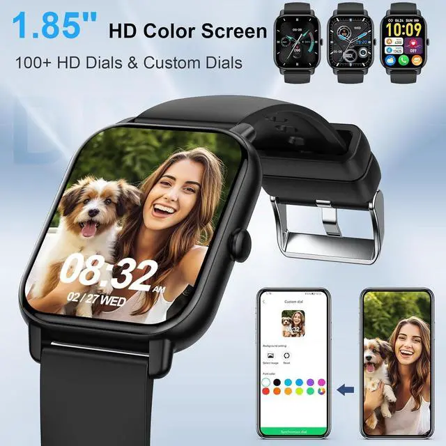 Alt view image 5 of 7 - Smart Watch for Men Women Answer/Make Calls, Fitness Watch 1.85" Touch Screen Smartwatch, Fitness Tracker with Heart Rate Sleep Monitor and 100+Sports, IP68 Waterproof Activity Tracker for iOS Android