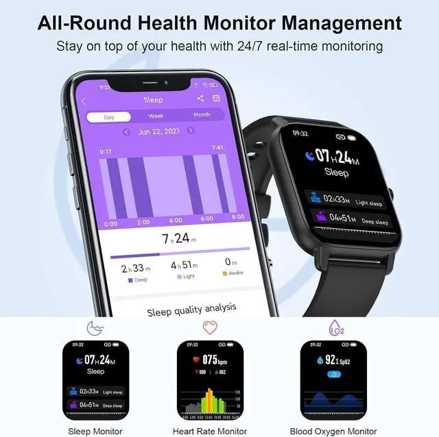 Alt view image 7 of 7 - Smart Watch for Men Women Answer/Make Calls, Fitness Watch 1.85" Touch Screen Smartwatch, Fitness Tracker with Heart Rate Sleep Monitor and 100+Sports, IP68 Waterproof Activity Tracker for iOS Android