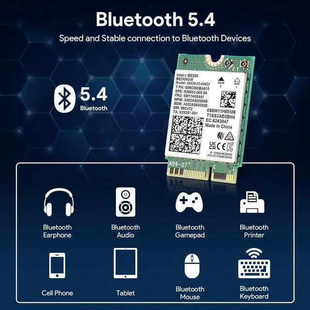 Alt view image 4 of 7 - Wireless WiFi Network Card, BE200 WiFi 7 Adapter, BE200NGW 8774Mbps Bluetooth 5.4 Tri-Band 802.11be NGFF M.2 Module, MU-MIMO, WPA4, Wireless Adapter for Laptop, Only Work for Windows 11 (64-bit)