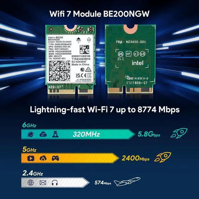Alt view image 3 of 7 - Wireless WiFi Network Card, BE200 WiFi 7 Adapter, BE200NGW 8774Mbps Bluetooth 5.4 Tri-Band 802.11be NGFF M.2 Module, MU-MIMO, WPA4, Wireless Adapter for Laptop, Only Work for Windows 11 (64-bit)