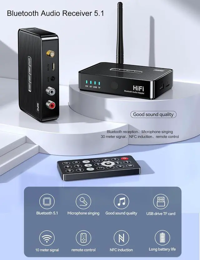 Alt view image 2 of 7 - Bluetooth 5.1 Receiver Adapter for Home Stereo, Support RCA AUX 3.5mm for Speakers/Wired Speakers/Home Music Streaming Stereo System