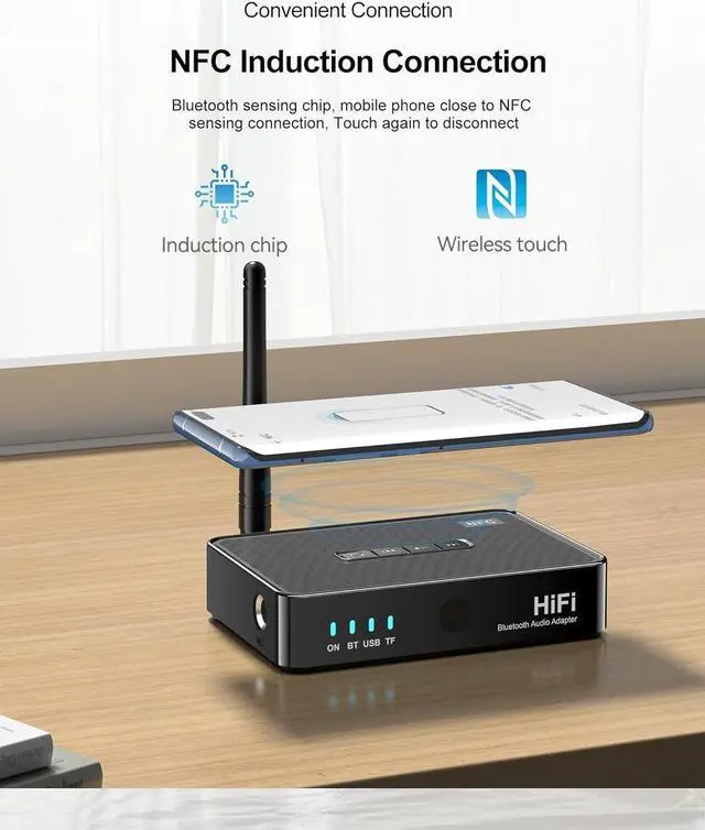Alt view image 7 of 7 - Bluetooth 5.1 Receiver Adapter for Home Stereo, Support RCA AUX 3.5mm for Speakers/Wired Speakers/Home Music Streaming Stereo System