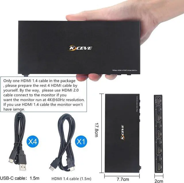 Alt view image 7 of 7 - HDMI KVM Switch 4 in 1 Out, KVM Switches 4 Port 4K@60Hz KVM Switch 1 Monitors 4 Computers HDMI KVM Monitor Switch for 4 Computers, KVM Switch Keyboard Mouse Adaptive EDID Hotkey Switching