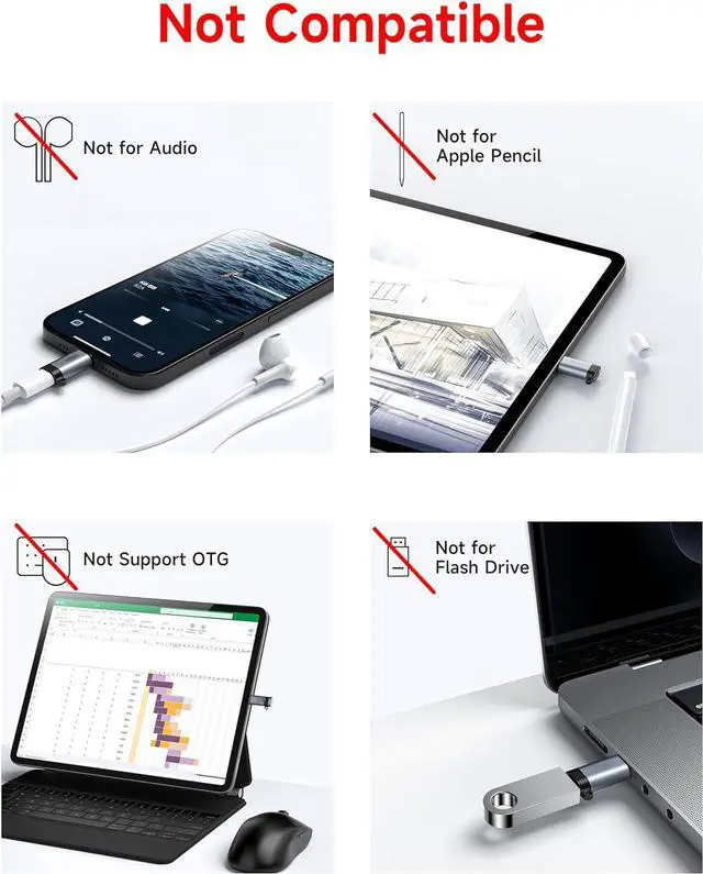 Alt view image 5 of 7 - [4 Pack] Lightning Female to USB C Male Adapter, Type C Charger Converter, Support Charging & Data Transfer Compatible with i-P-hone 15, iPad, Air, S-a-m-s-u-n-g, Pixel, Not for Audio/OTG