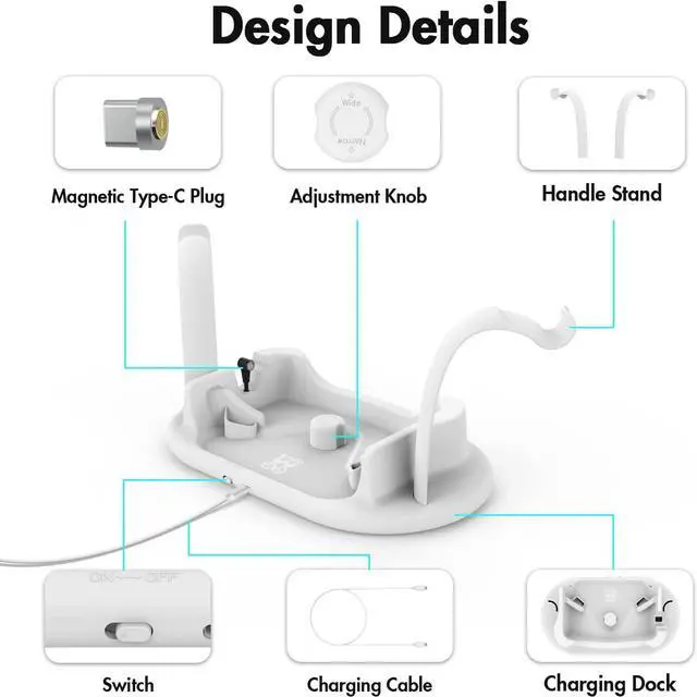 Alt view image 3 of 7 - Charging Dock for Meta Quest 2, VR Headset Charging Station and Charger Port for Meta Quest 2,Fast Charging, with Magnetic USB-C Charging Cable (White)