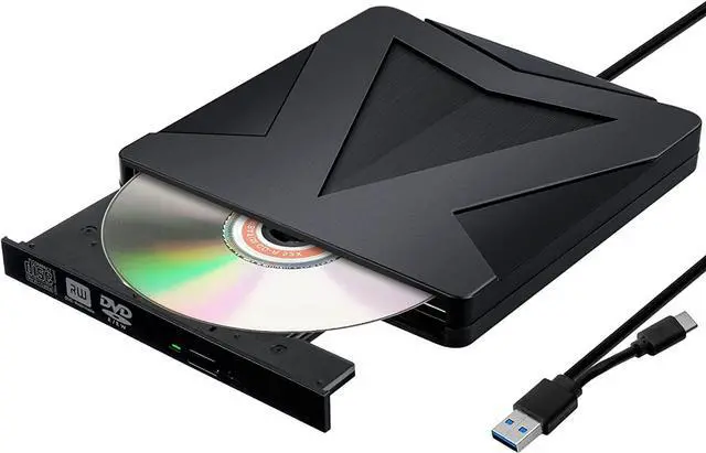 Main image of Portable External CD DVD Drive, CD/DVD +/-RW Drive, USB 3.0 Type-C Slim CD ROM Burner Optical CD/DVD Drive for Laptop Desktop PC, Compatible with Windows/11/10/8/XP/Linux OS