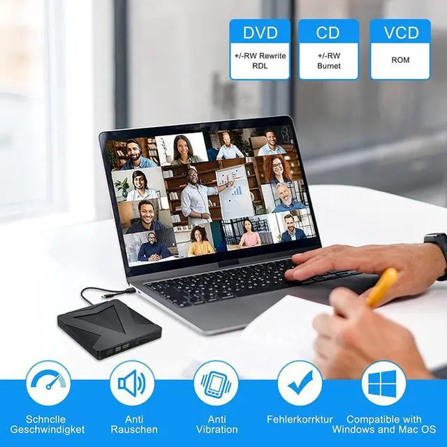 Alt view image 2 of 7 - Portable External CD DVD Drive, CD/DVD +/-RW Drive, USB 3.0 Type-C Slim CD ROM Burner Optical CD/DVD Drive for Laptop Desktop PC, Compatible with Windows/11/10/8/XP/Linux OS