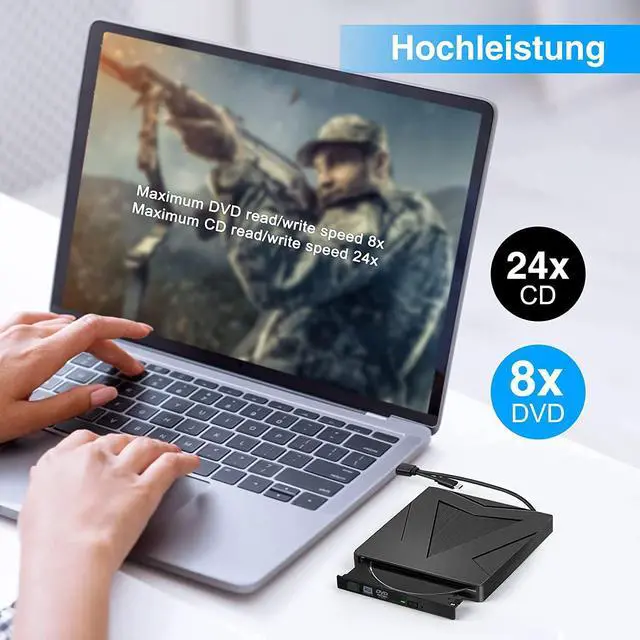Alt view image 5 of 7 - Portable External CD DVD Drive, CD/DVD +/-RW Drive, USB 3.0 Type-C Slim CD ROM Burner Optical CD/DVD Drive for Laptop Desktop PC, Compatible with Windows/11/10/8/XP/Linux OS