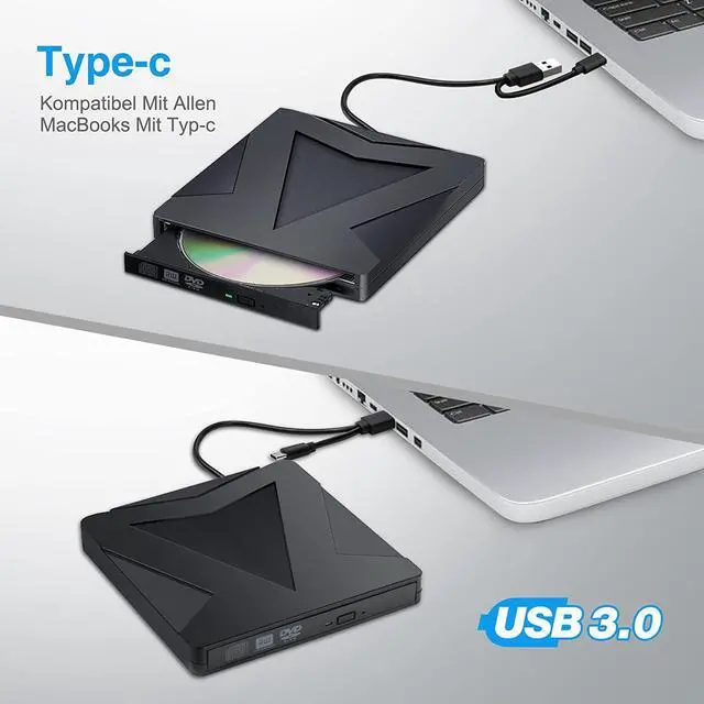 Alt view image 4 of 7 - Portable External CD DVD Drive, CD/DVD +/-RW Drive, USB 3.0 Type-C Slim CD ROM Burner Optical CD/DVD Drive for Laptop Desktop PC, Compatible with Windows/11/10/8/XP/Linux OS