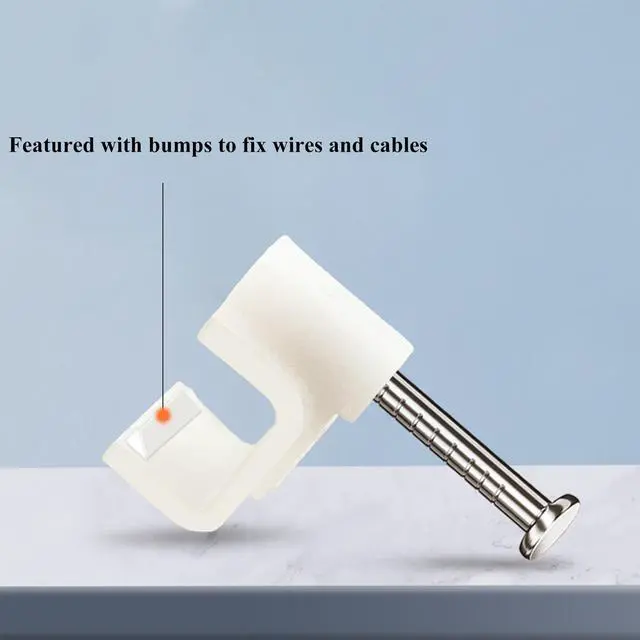 Alt view image 3 of 6 - Ethernet Cable Clips White 8mm 200pcs, Single Coaxial Cable Clamps with Nail for CAT5, CAT6, CAT7 Flat Wire