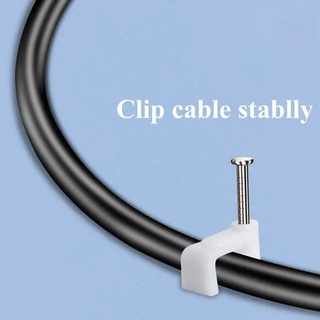 Alt view image 6 of 6 - Ethernet Cable Clips White 8mm 200pcs, Single Coaxial Cable Clamps with Nail for CAT5, CAT6, CAT7 Flat Wire