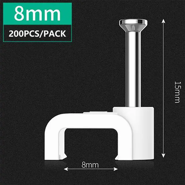 Alt view image 2 of 6 - Ethernet Cable Clips White 8mm 200pcs, Single Coaxial Cable Clamps with Nail for CAT5, CAT6, CAT7 Flat Wire