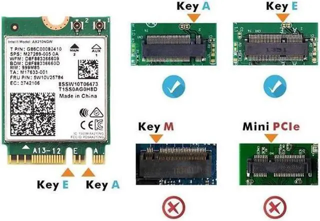 Alt view image 2 of 6 - Wi-Fi 6E Intel AX210 Bluetooth 5.2 + 3000Mbps 2.4Ghz 5Ghz 6Ghz M.2 2230 Key E Desktop Kit Wireless Adapter AX210NGW NGFF WiFi 6 Card 802.11ax/ac MU-MIMO OFDMA Windows 10 With 6Dbi Antenna Set